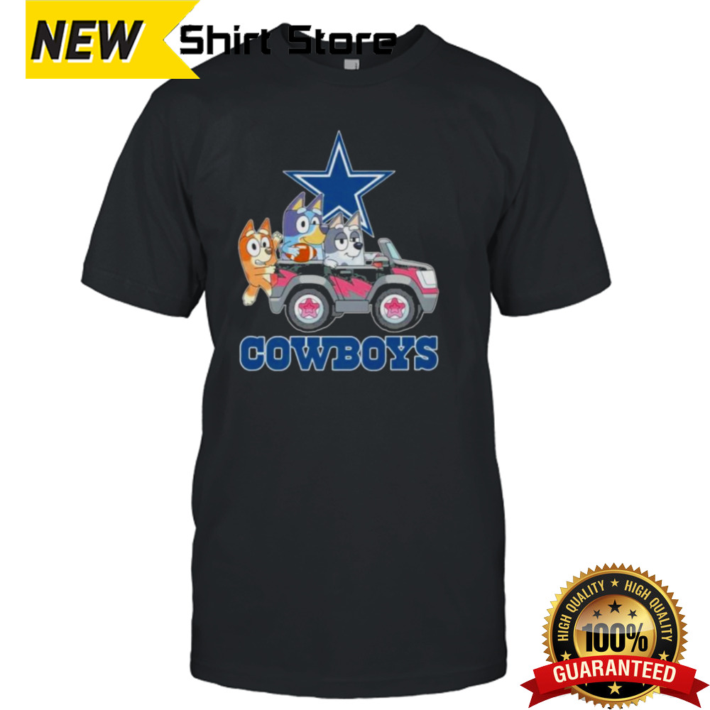 Bluey Characters On Car Dallas Cowboys Shirt