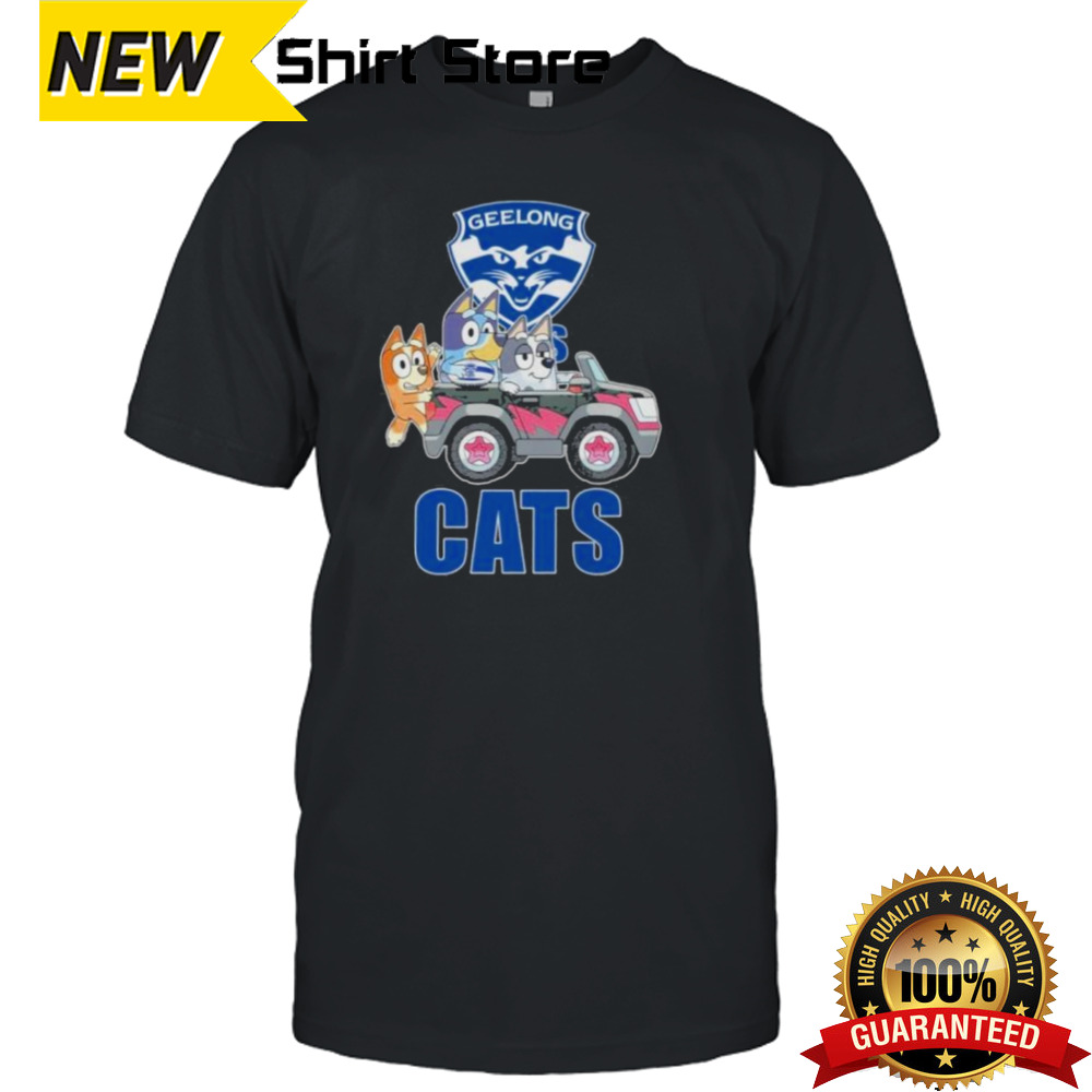 Bluey Character On Car Geelong Cats Shirt