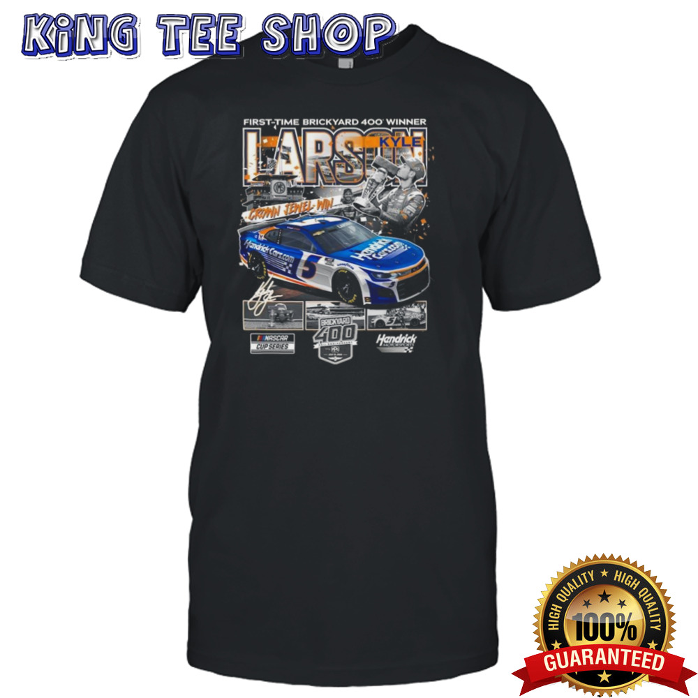 Kyle Larson Checkered Flag Sports Charcoal 2024 Brickyard 400 Race Winner T-shirt