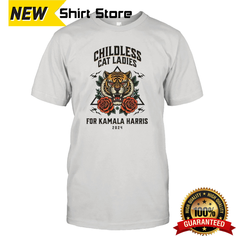 Kamala Harris Childless Cat Ladies for Kamala Harris 2024 Feminist Tiger T-shirt