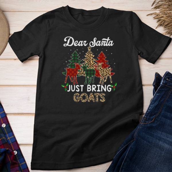 Dear Santa Just Bring Goats ELF Santa Leopard Goat Christmas Tree Unisex T-shirt & Sweatshirt