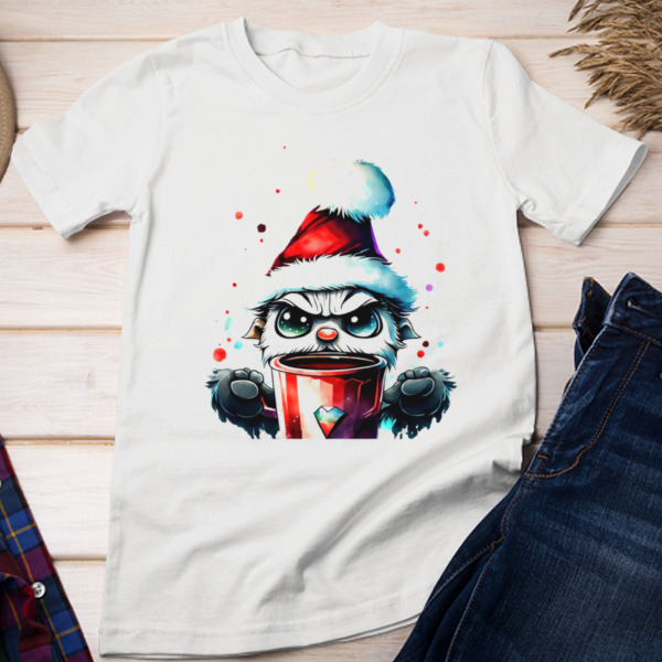 Ugly Santa Hat Cartoon Character Drinking from Cup Unisex T-shirt & Sweatshirt