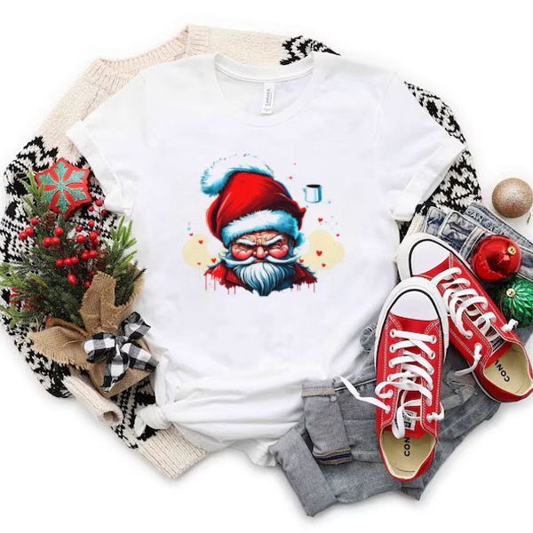 Angry Santa Claus with a Coffee Cup Unisex T-shirt & Sweatshirt