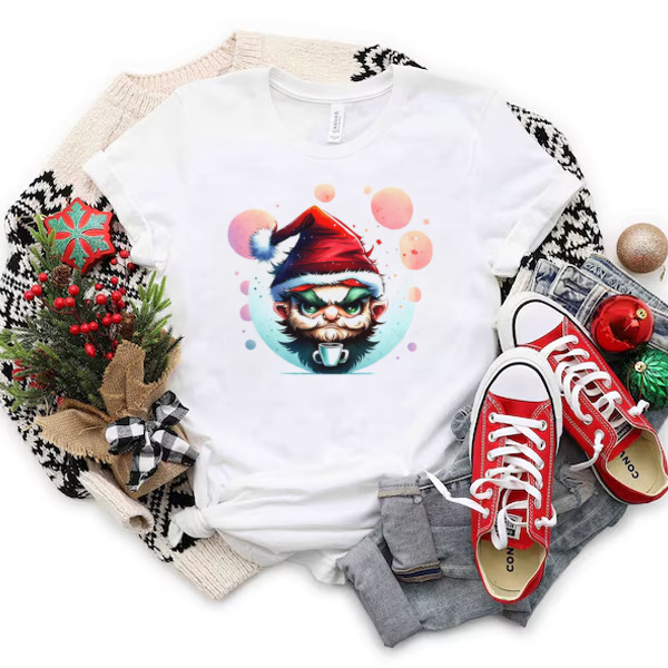 Cartoon Character Enjoying Coffee with Santa Hat Unisex T-shirt & Sweatshirt