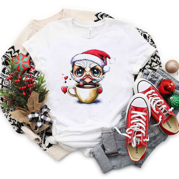 Cartoon Character in Santa Claus Hat Drinking Iced Coffee Unisex T-shirt & Sweatshirt