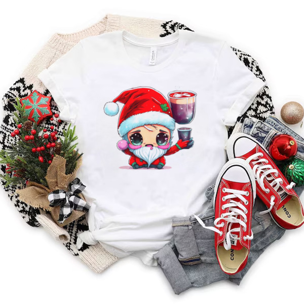 Cartoon Santa Claus Character with Cups of Liquid Unisex T-shirt & Sweatshirt