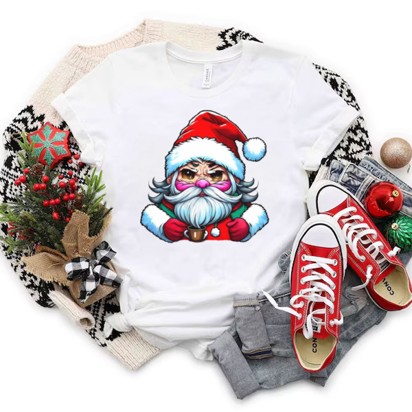 Cartoon Santa Claus holding a coffee cup Unisex T-shirt & Sweatshirt