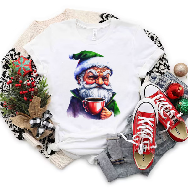 Cartoon Santa Claus holding a cup of coffee Unisex T-shirt & Sweatshirt