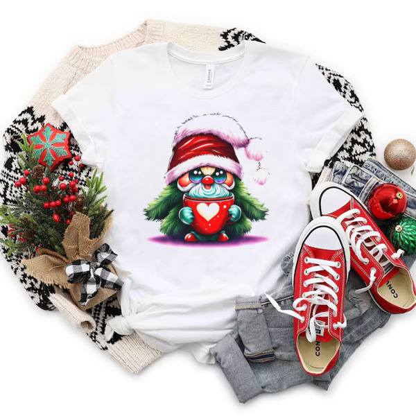 Cartoon Santa Claus with Coffee Mug Unisex T-shirt & Sweatshirt