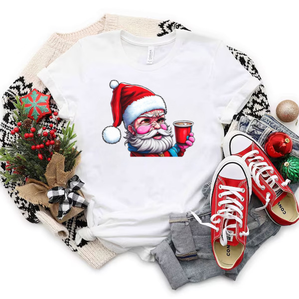 Cartoon Santa Claus with Iced Coffee Cup Unisex T-shirt & Sweatshirt