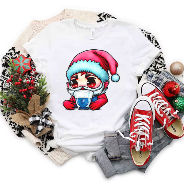 Cartoon Santa with Red Hat and Blue Beard Drinking from Empty Glass Unisex T-shirt & Sweatshirt