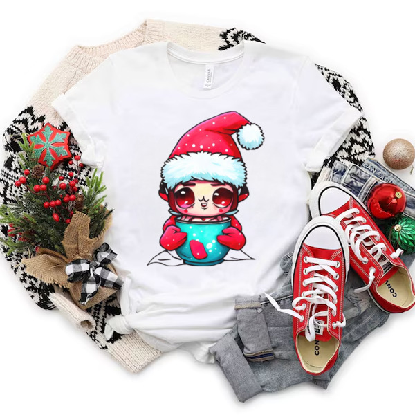 Cartoon character with santa hats and ornamented cup Unisex T-shirt & Sweatshirt