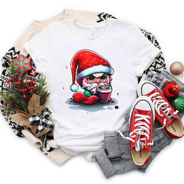 Humorous Cartoon Character with Santa Hats and Alcoholic Drink Unisex T-shirt & Sweatshirt