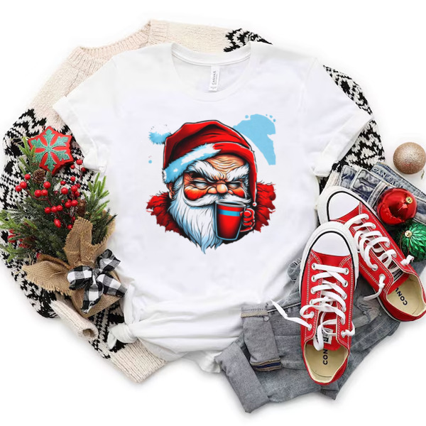 Illustration of Santa Claus Holding a Red Cup Unisex T-shirt & Sweatshirt