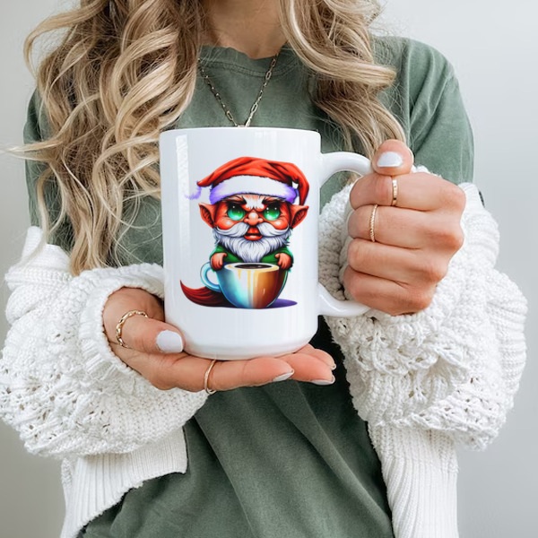 Cartoon Elf in Coffee Cup Ceramic Mug