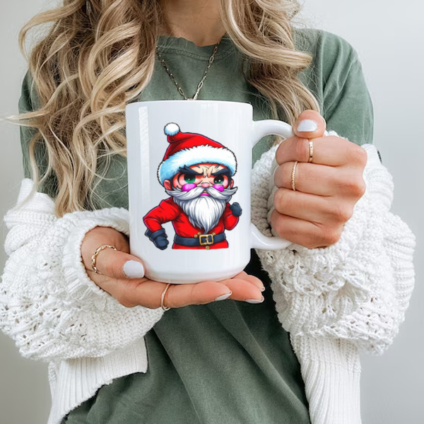 Cartoon Santa Claus Character with Angry Expression Ceramic Mug