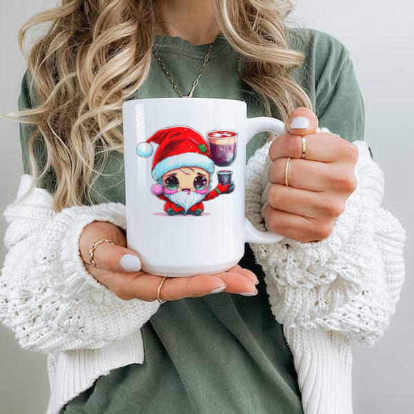 Cartoon Santa Claus Character with Cups of Liquid Ceramic Mug