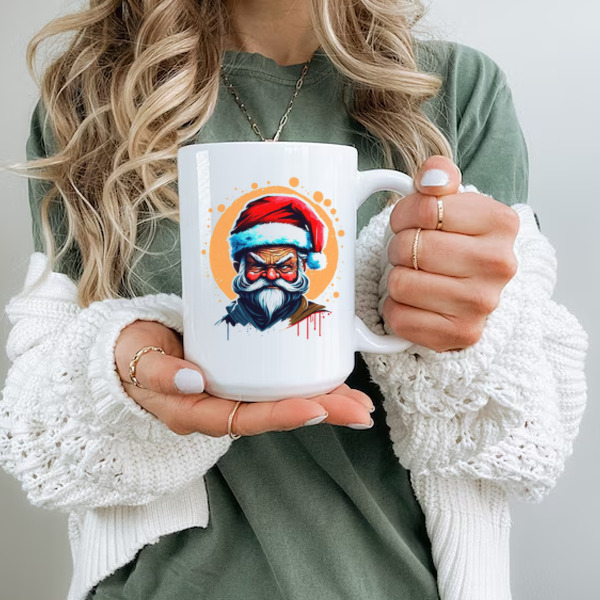 Illustration of Santa Claus with Red Hat and White Beard Ceramic Mug