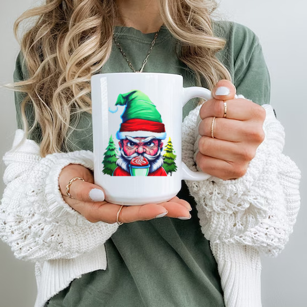 Santa Claus Illustration Drinking Hot Cocoa Ceramic Mug