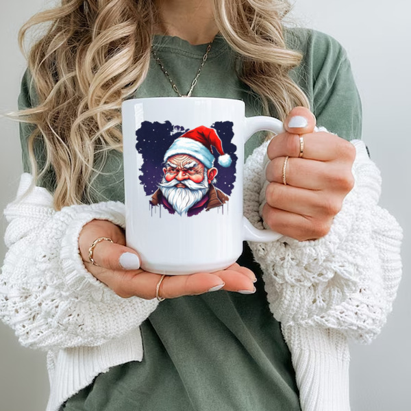 Santa Claus with white beard and red nose on a dark night Ceramic Mug