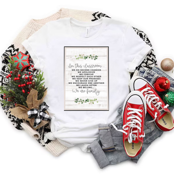 Vintage Leaf Theme In This Classroom We Are Family We Do Second Chances We Apologize We Forgive We Respect Each Other Poster Classic T-Shirt & Sweatshirt - Multiple Colorways - Cross-gender Fashion