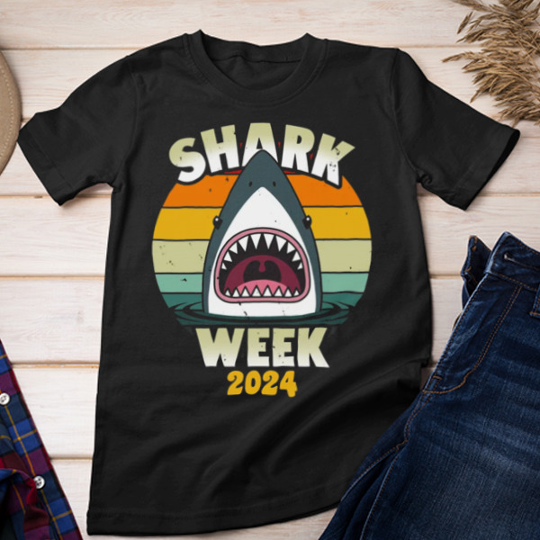 Shark Week 2024 Distressed Vintage Summer T-Shirt Styles Available - Multiple Colorways - Cross-gender Fashion