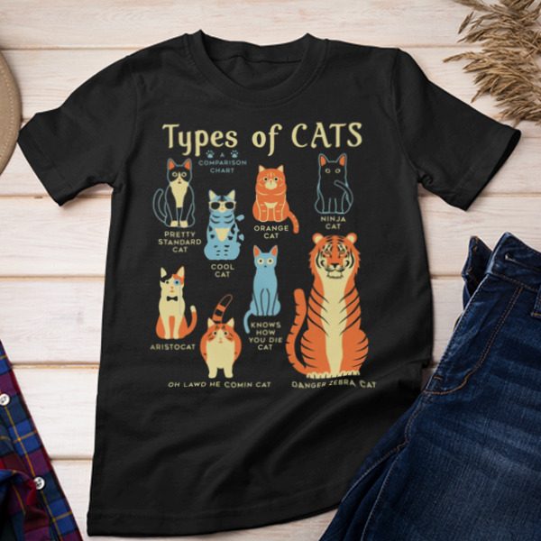 Types Of Cats T-Shirt Styles Available - Multiple Colorways - Cross-gender Fashion