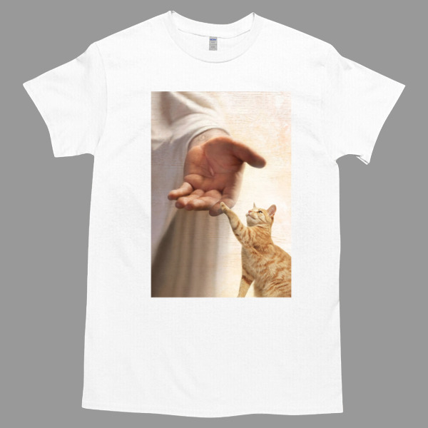 Jesus Christ And Orange Tabby Cat Take My Hand Poster Tshirt Relaxed Fit for All-Day Comfort - Soft & Stylish for Any Occasion