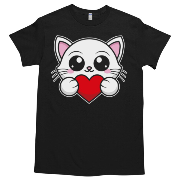 Cat with heart kawaii Tshirt – High durability non-shrink fabric – Cross-gender Fashion