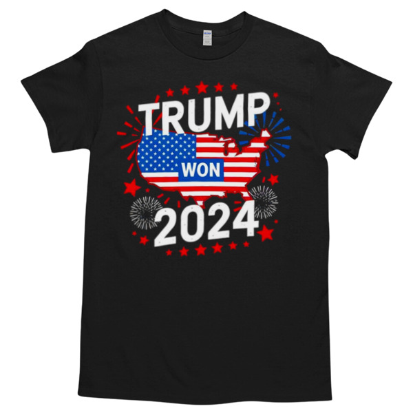 Trump Won President 2024 American flag map Tshirt – High durability non-shrink fabric – Cross-gender Fashion