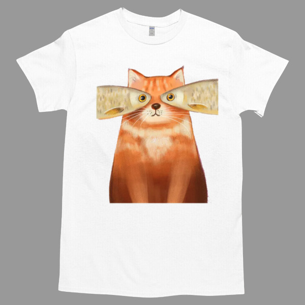 Orange Cat with 2 fish eye Tshirt - High durability non-shrink fabric - Cross-gender Fashion