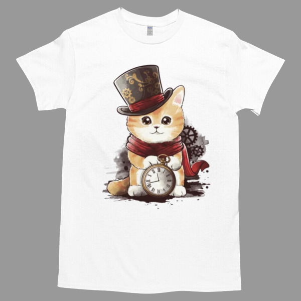 Steampunk cat Tshirt - High durability non-shrink fabric - Cross-gender Fashion