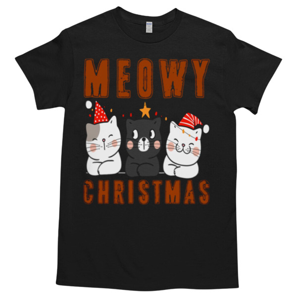 Meowy Christmas Unisex Tshirt, Cotton Womenswear, High durability non-shrink fabric