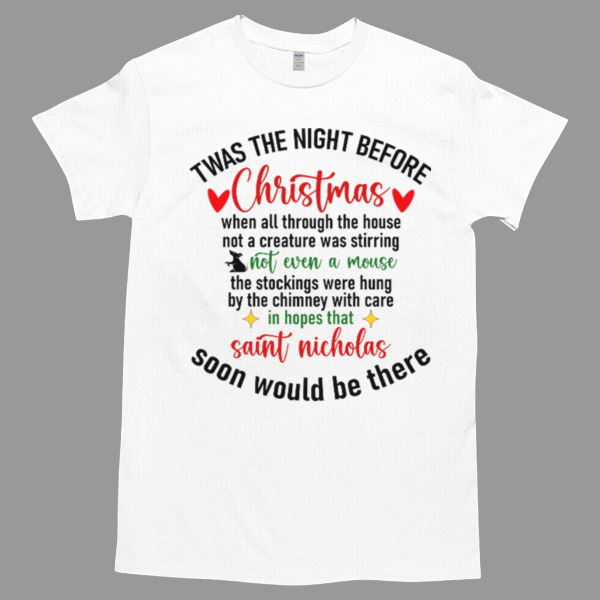 Twas The Night Before Christmas Mouse Unisex Tshirt, Cotton Womenswear, High durability non-shrink fabric