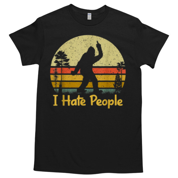 Retro Camping Bigfoot Sasquatch I Hate People Unisex Tshirt, Cotton Womenswear, High durability non-shrink fabric