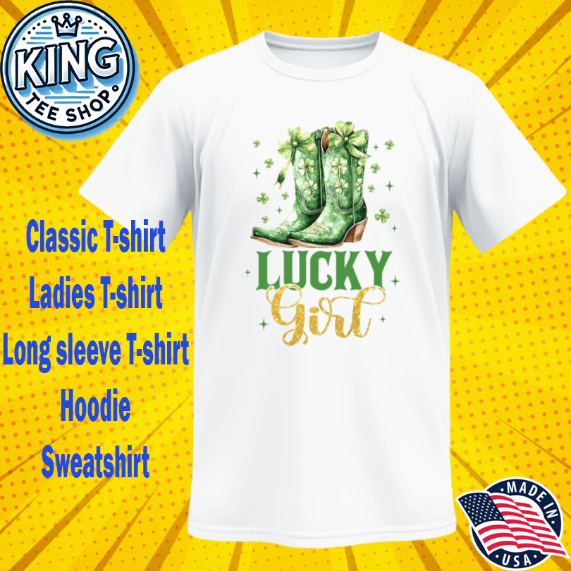 Lucky Girl St Patrick’s Day Cowboy Boots Green Shamrock Bow Shirt