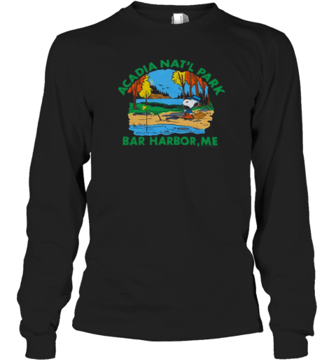 Peanuts Snoopy X Acadia National Park Bar Harbor Me 2025 Retro Painting Long Sleeved T-shirt