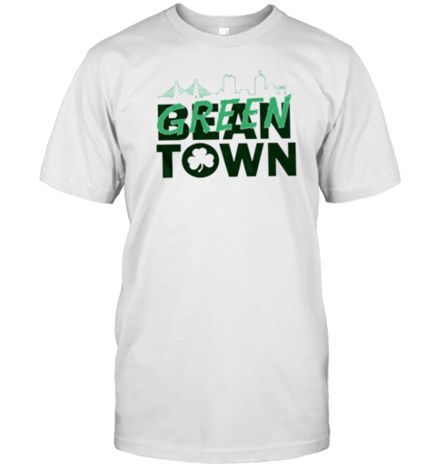 Boston Basketball Green Town Skyline T-Shirt