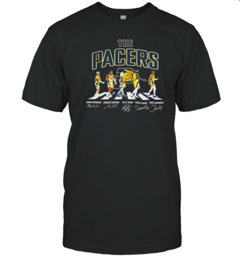 Indiana Pacers Starting 5 Players Walking Road Signatures T-Shirt