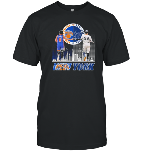 Jalen Brunson X Aaron Judge New York Knicks New York Yankees Signatures T-Shirt Jalen Brunson X Aaron Judge New York Knicks New York Yankees Signatures T-Shirt